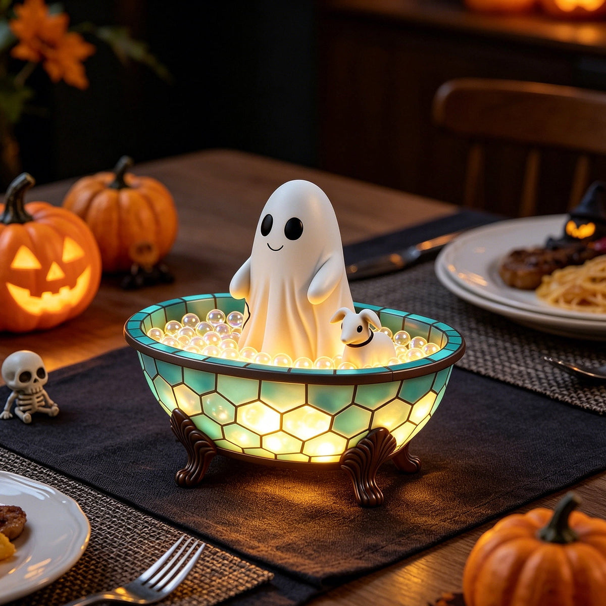 Halloween Ghost Night Light, Cute Ghost Playing The Guitar Lamp, Ghost Warm Lighted Figurine Lamps for Party Bedroom Study Room Home Dorm, Halloween Decor Indoor