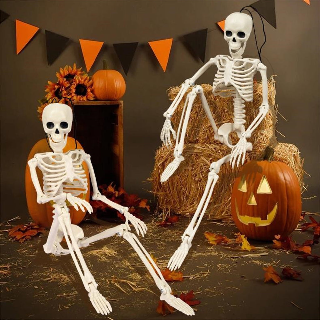 AUHomi 1 PC Halloween Skeleton, 15.7" Full Body Halloween Skeleton Decor with Movable Joints, Party Decorations, Halloween Outdoor Skeleton Decoration, Horror House Graveyard Props (S)