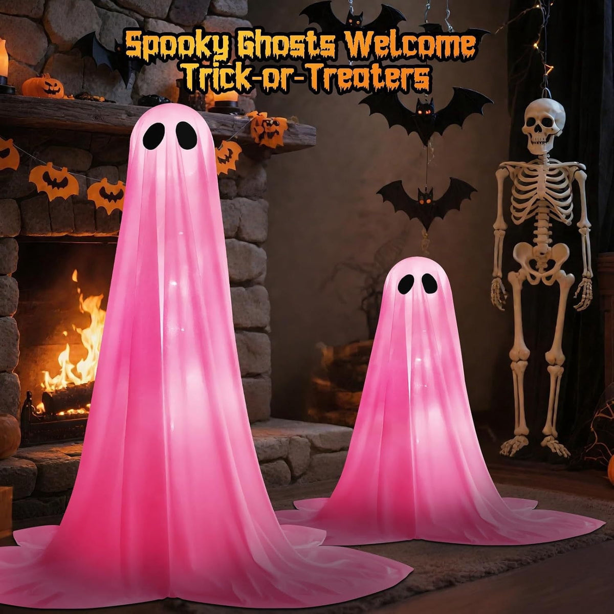 Inflatable Ghost Halloween Decoration, Cute LED Light Blow Up for Yard, Porch, Garden, Waterproof PVC, Perfect for Night Parties