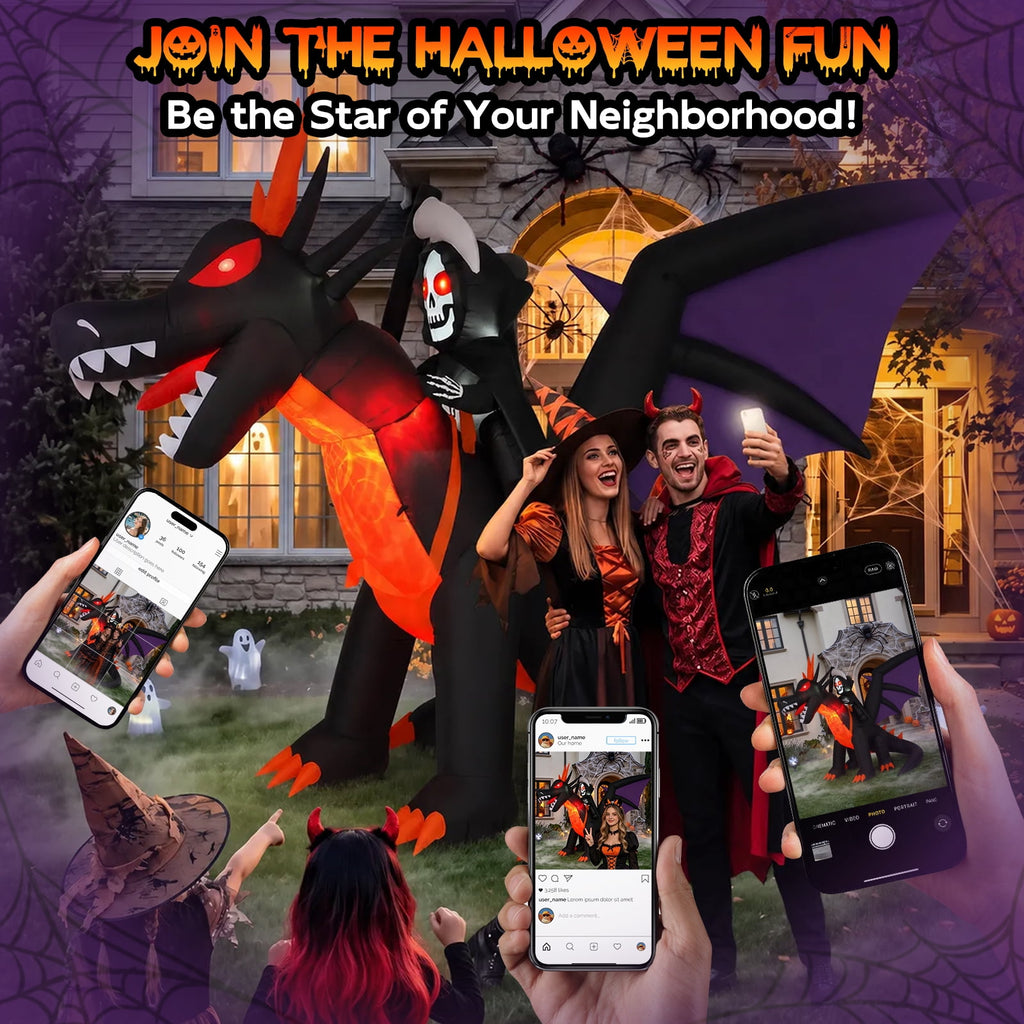 BSHAPPLUS® 9ft Halloween Inflatable Decorations,Blow up Yard Decor with Auto-Scaling Ghost in Pumpkin, Witch, Tombstone,Black Cat,Built-in LED,IP44 Waterproof for Outdoor Lawn Garden Party