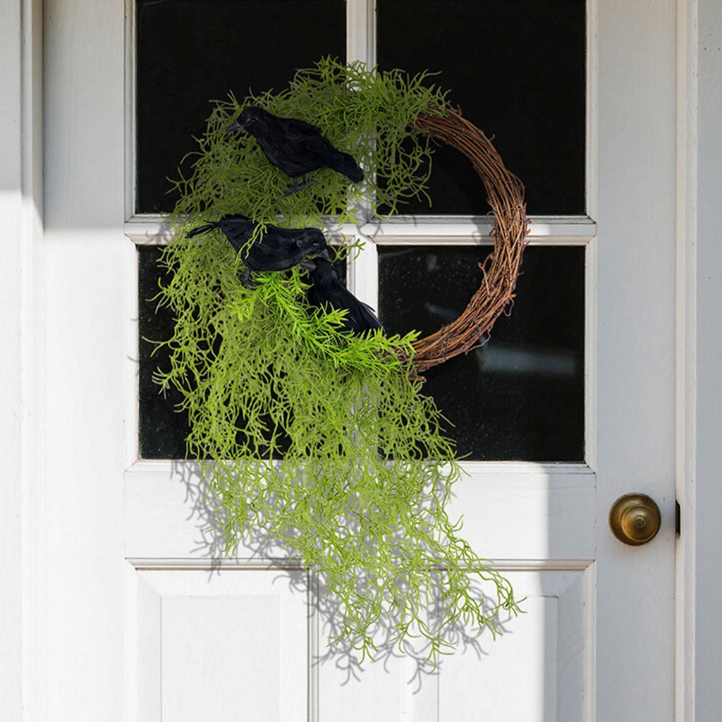 Halloween Crow Wreath with Artificial Greenery, Door Decoration for Home Indoor Outdoor Party,Halloween Christmas Decorations,13.78 inch