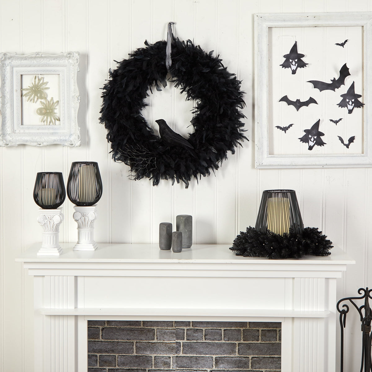 Nearly Natural 30in. Halloween Raven Feather Wreath