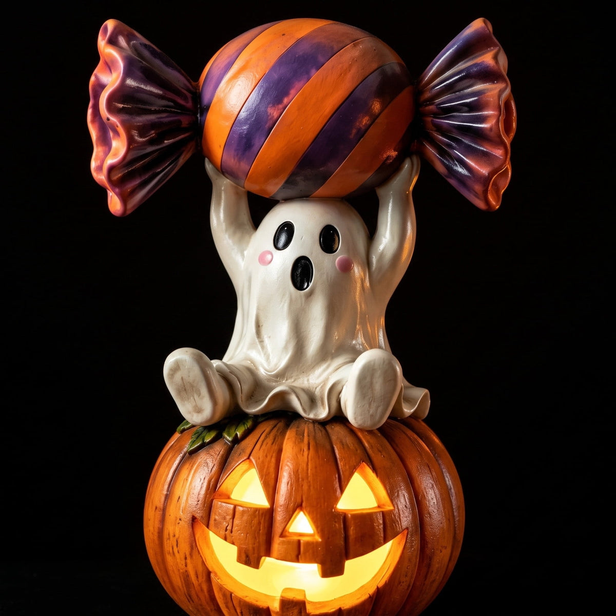 Halloween Ghost Figurine, Ghost Girl with Pink Bow & Hot Drink, Funny Ghost Statue Halloween Decor for Gift, Cute Spooky Tabletop Ornament for Home, Mantle, Desk & Party Decoration