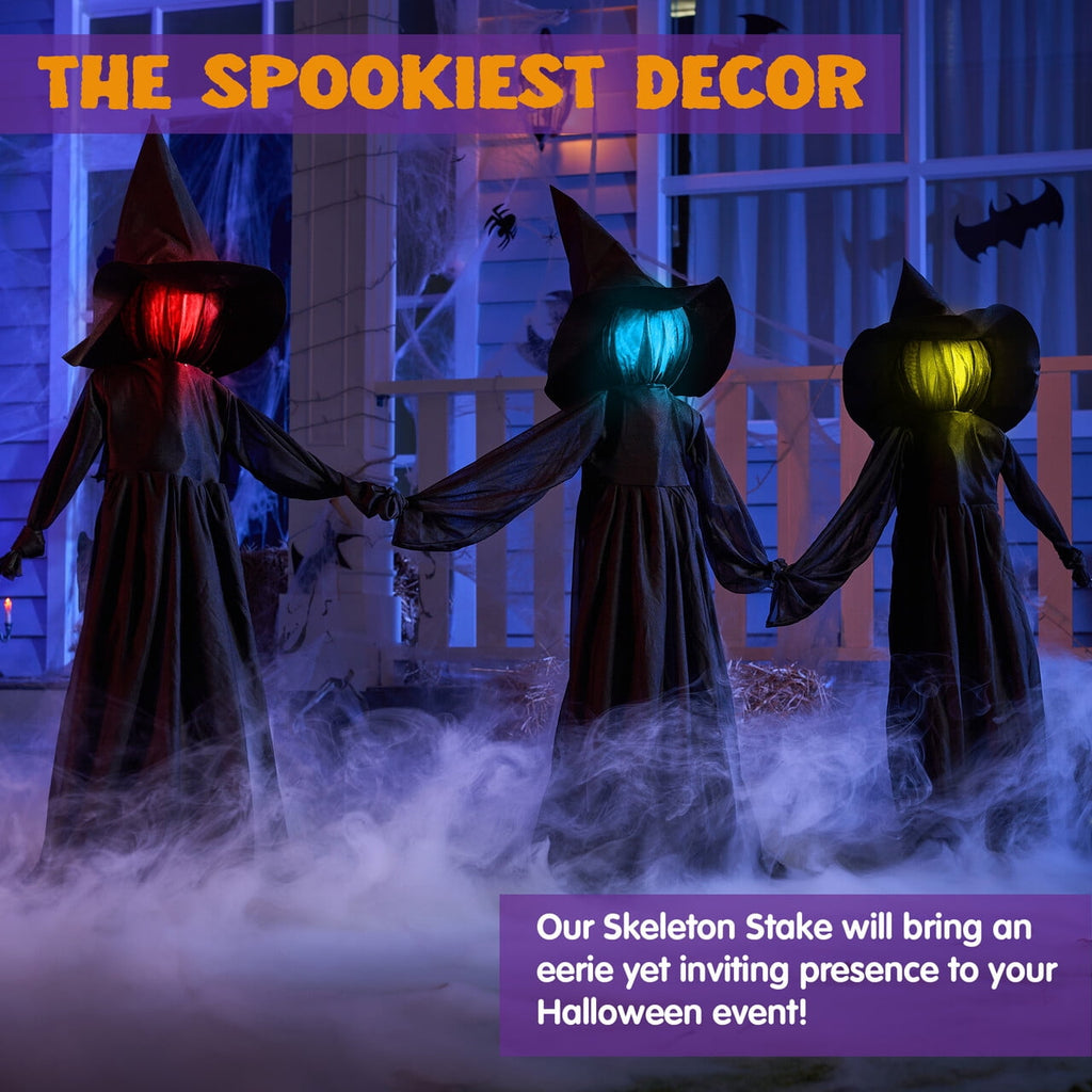 Joyfy 3 Pack Witches Halloween Decorations Outdoor, 51" Sound Activated Light Up Flying Witch Stakes with Color Changing Face & Creepy Sound, Life Size Halloween Props for Lawn Grave Party