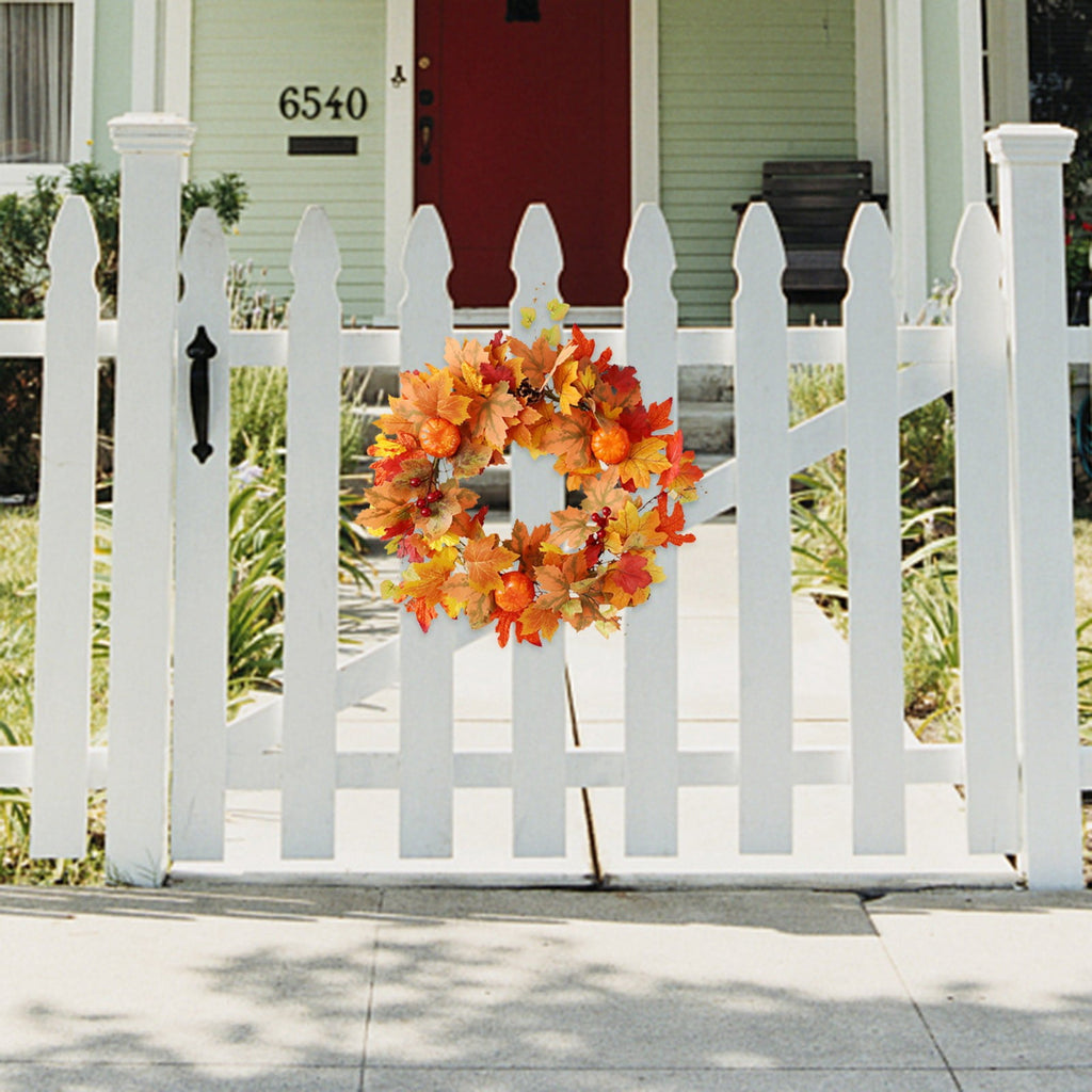 Wadada 20 Inch Fall Wreath Front Door Thanksgiving Wreath Autumn Harvest Wreath Artificial Farmhouse Wreaths Indoor Outdoor Halloween Decoration with Pumpkins Berry Maple Leaf Cone for Home Decor