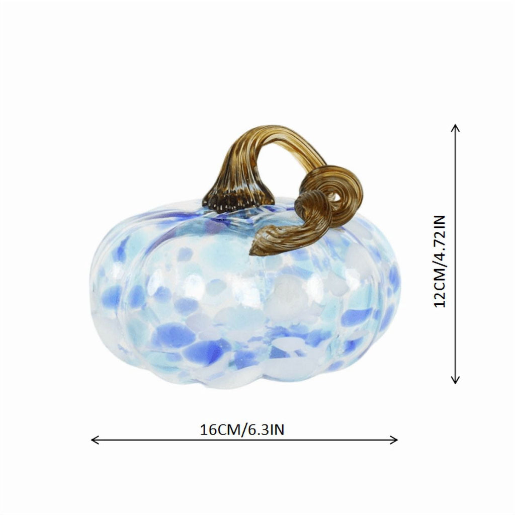 Fall Decor Halloween Pumpkin Decorations Hand Blown Glass Pumpkin Figurine Colorful Speckled Art Glass Pumpkin with Twisted Stem Tabletop Centerpiece for Home Desk Mantel