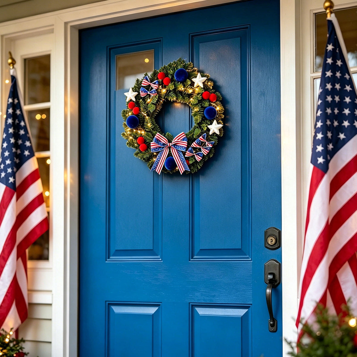 Nkmbld 4th of July Wreaths for Front Door, Independence Day Wreath Red White Blue Flower Wreath for Independence Day Memorial Day Flag Day Decor
