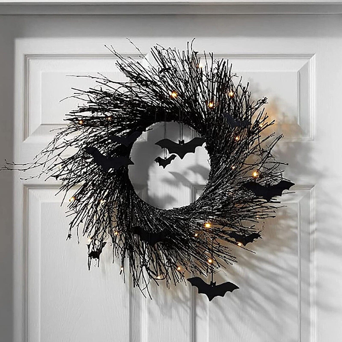 21.6" Illuminated Halloween Garland Wreath for Front Door Decor Lit Garland Black Bat Garland