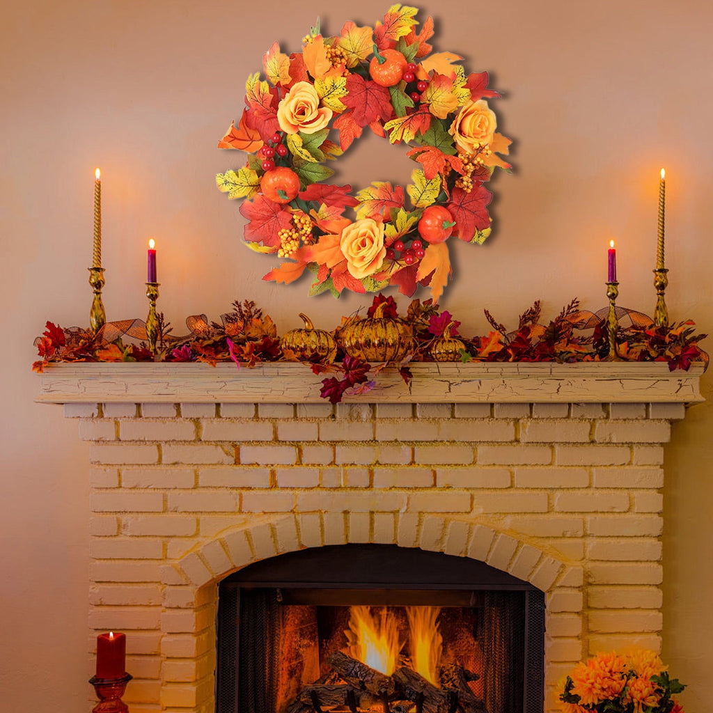 Halloween Wreaths for Front Door,Fall Wreath Thanksgiving Wreath,Harvest Wreath with Various Pumpkin Cluster of Berries Maple Leaves Pine Cones for Indoor Outdoor Wall Porch Patio Farmhouse