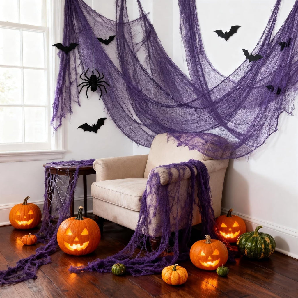CQHVKQ 5 Pack of Halloween Creepy Gauze Cloth Decoration Set, Indoor Outdoor Black Scary Halloween Gauze Tapestry Decor, Spooky Decorations for Home, Yard, Haunted House & Party Supplies, 72" x 30"