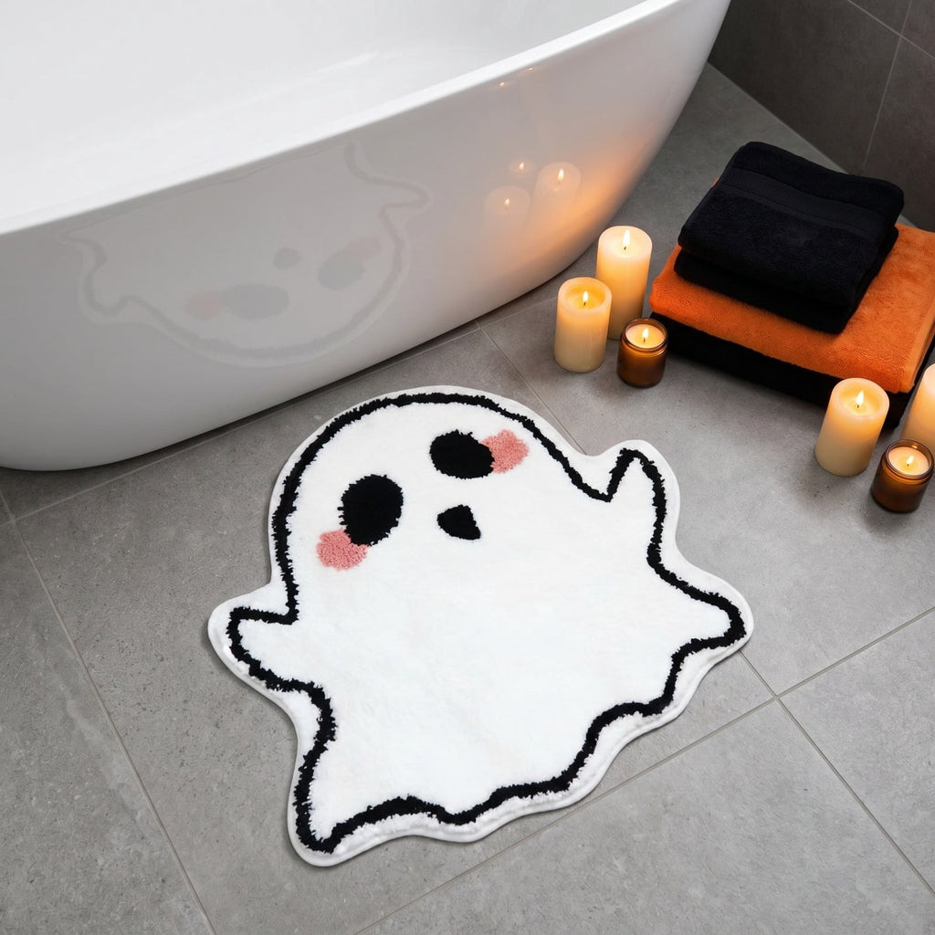 Halloween Decor White Ghost Rug 24x16 inches, Handmade Tufted Fluffy Aesthetic Area Rugs, Cute Soft Cool Non Slip Floor Carpet Bath mat, Living Room, Bathroom, playroom, Kitchen