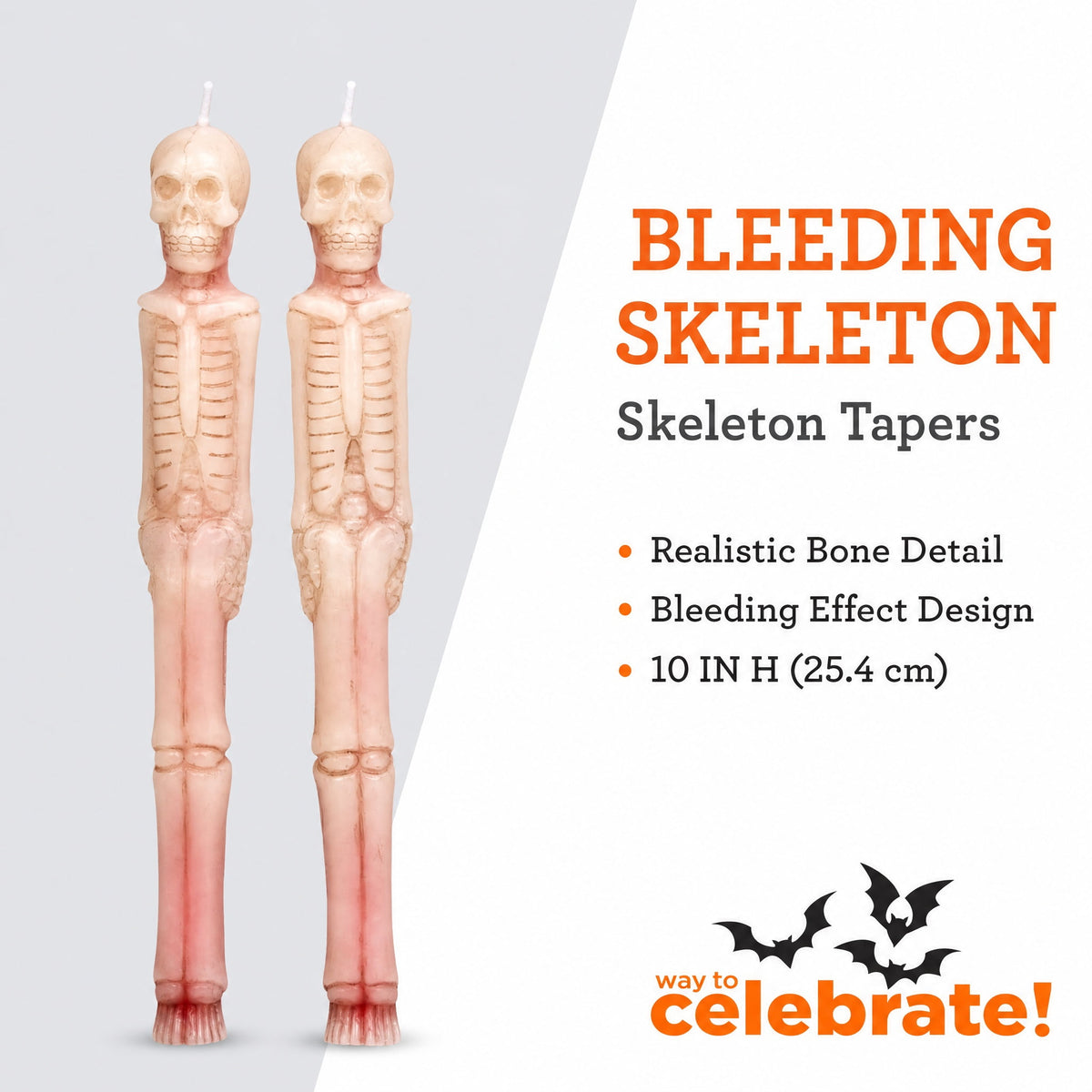 Bleeding Skeleton Taper Candles, 10", 2 Pieces, Halloween by Way To Celebrate