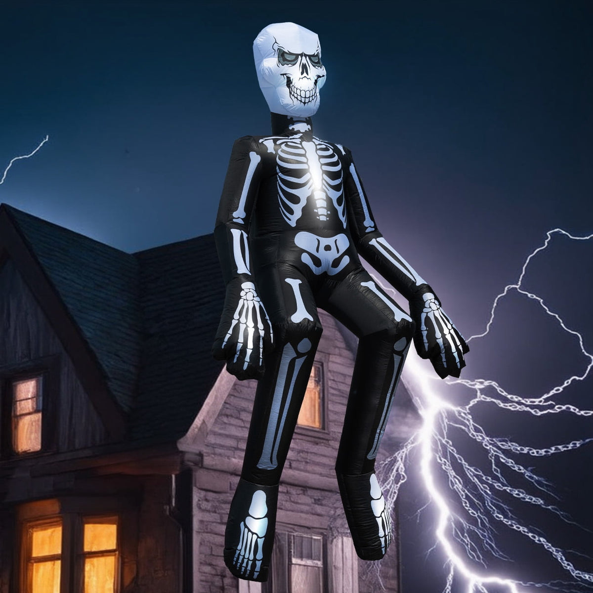 Halloween Inflatables Outdoor Decorations, 10.5ft Sitting Skeleton Halloween Outdoor Inflatables Decorations Skeleton Blow Up Built in Lights Air Pump for Halloween Party Yard Garden Party Supplies