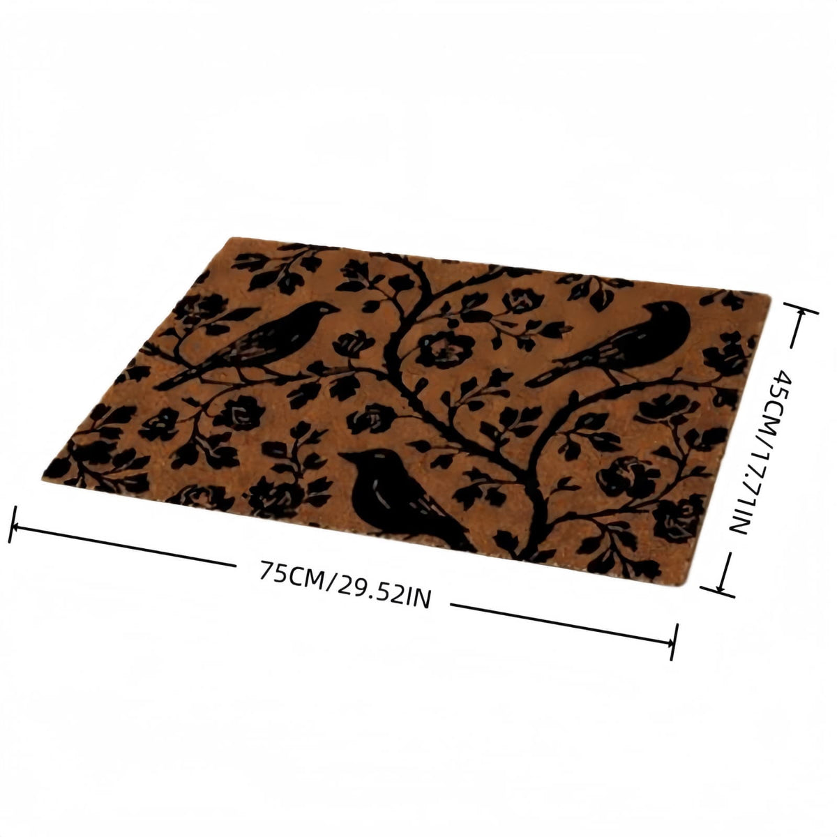 Clearance Natural/Black Floral Bird Outdoor Coir Doormat, 30" x 18"