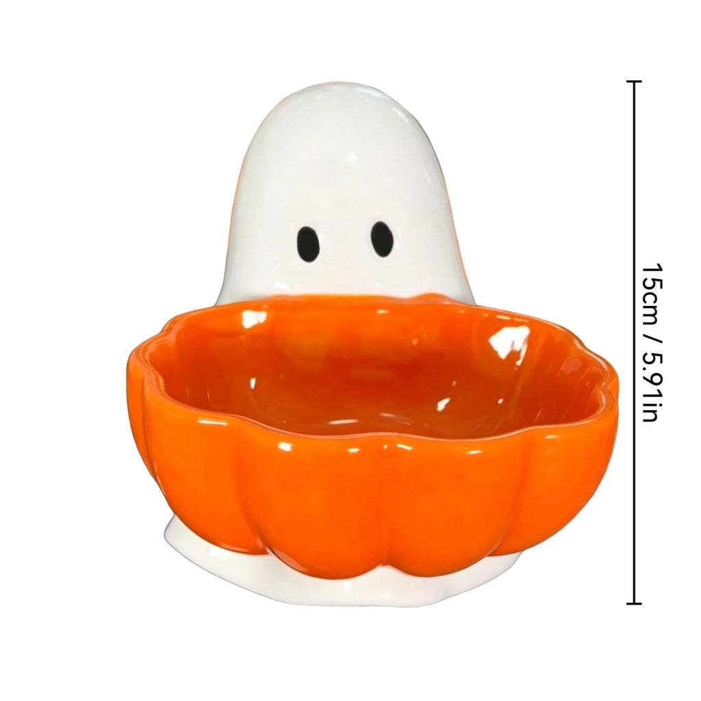 Diceymbol Halloween Pumpkin Snack Bowl Stand Collapsible Broomstick Candy Tray for Cupcakes & Desserts, Resin Serving Platter with Ceramic Pumpkin Bowls