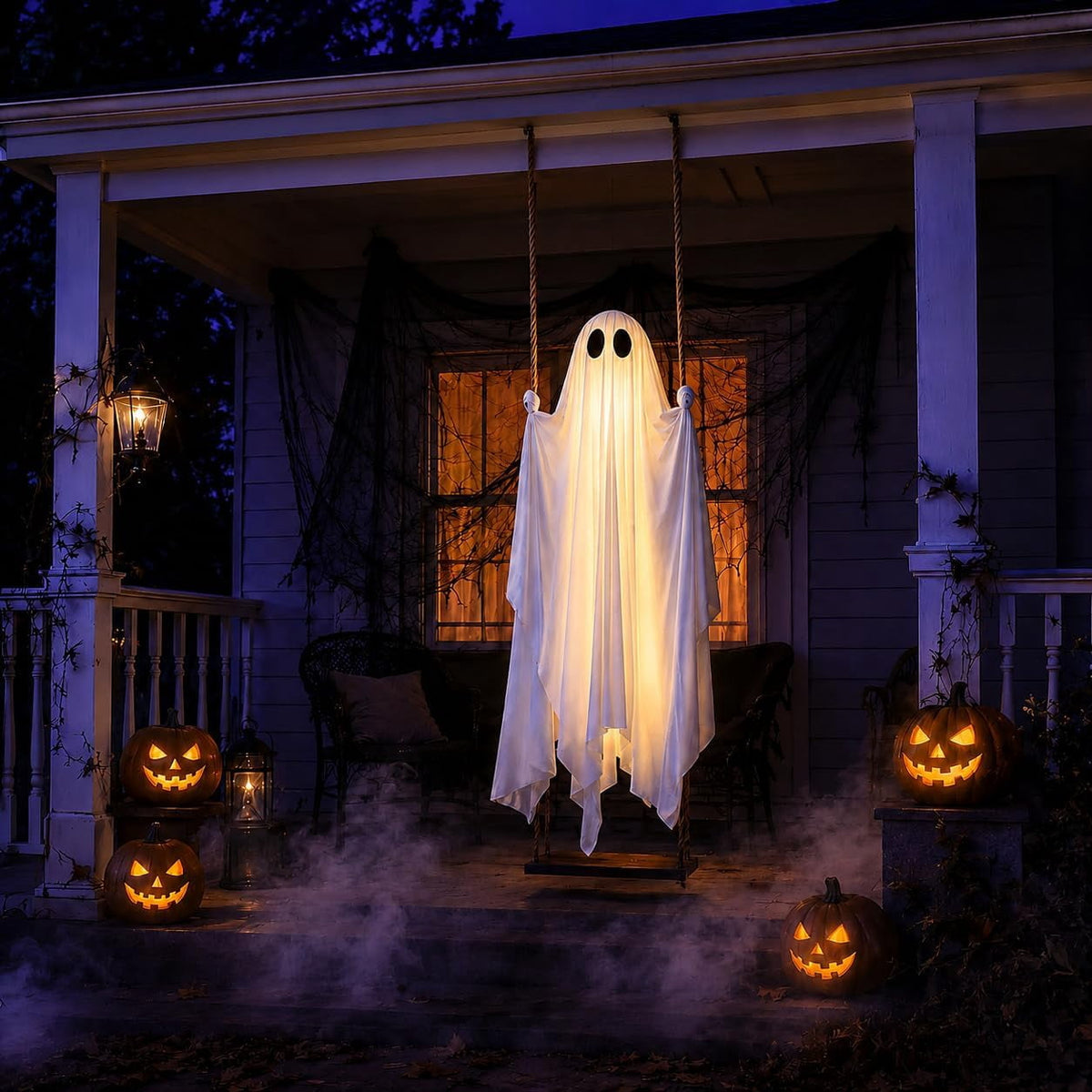 Gifts Under $20 Ghost Campfire Night Light, Flickering Flame Nightlight, Halloween 3D Cute Spooky Marshmallow Ghost Decoration for Bedroom, Spooky Season Home Halloween Decor for Ki*ds Adults