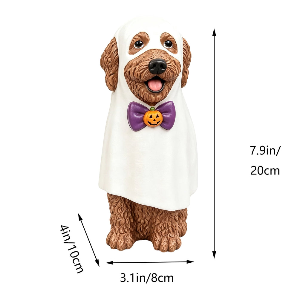 Clearance! Halloween Light‑Up Dog Figurine, 7.9in Scarecrow Dog Statue with Glowing Pumpkin, Waterproof Resin Table Yard Decor
