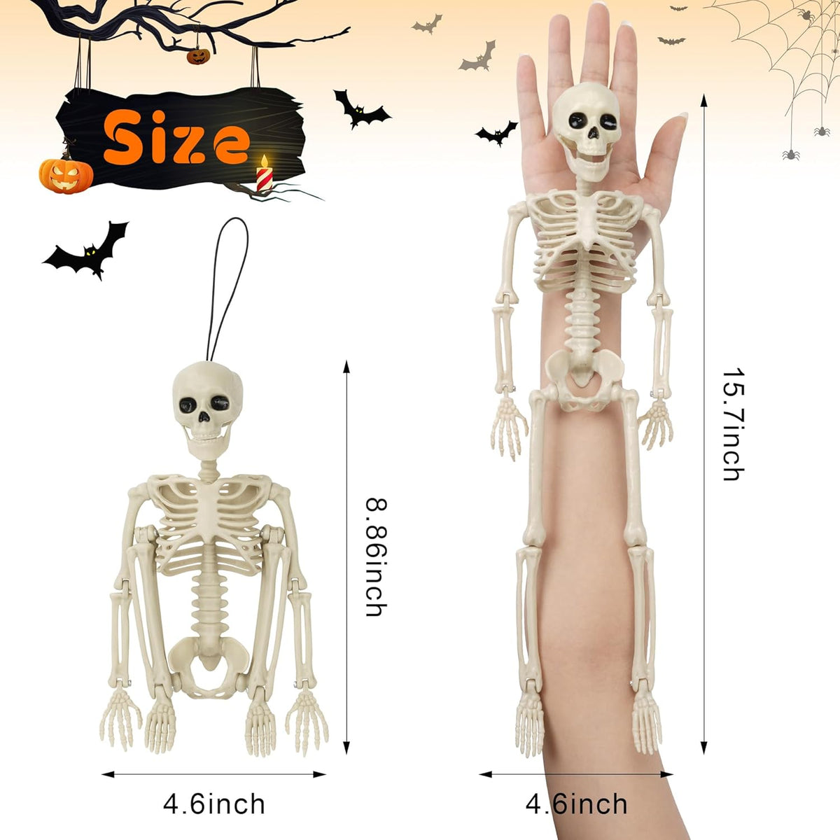 XZKING 5 Pack Halloween Skeleton Decorations, 16" Full Body Plastic Mini Little Skeleton Posable Joints Poseable Skeleton for Skeleton Halloween Party Hanging Decoration