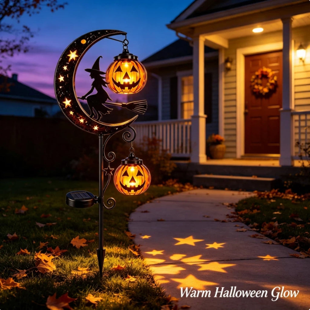 Halloween Solar Garden Stake Light,Metal Hanging Pumpkin Lantern Waterproof for Yard Lawn Proch