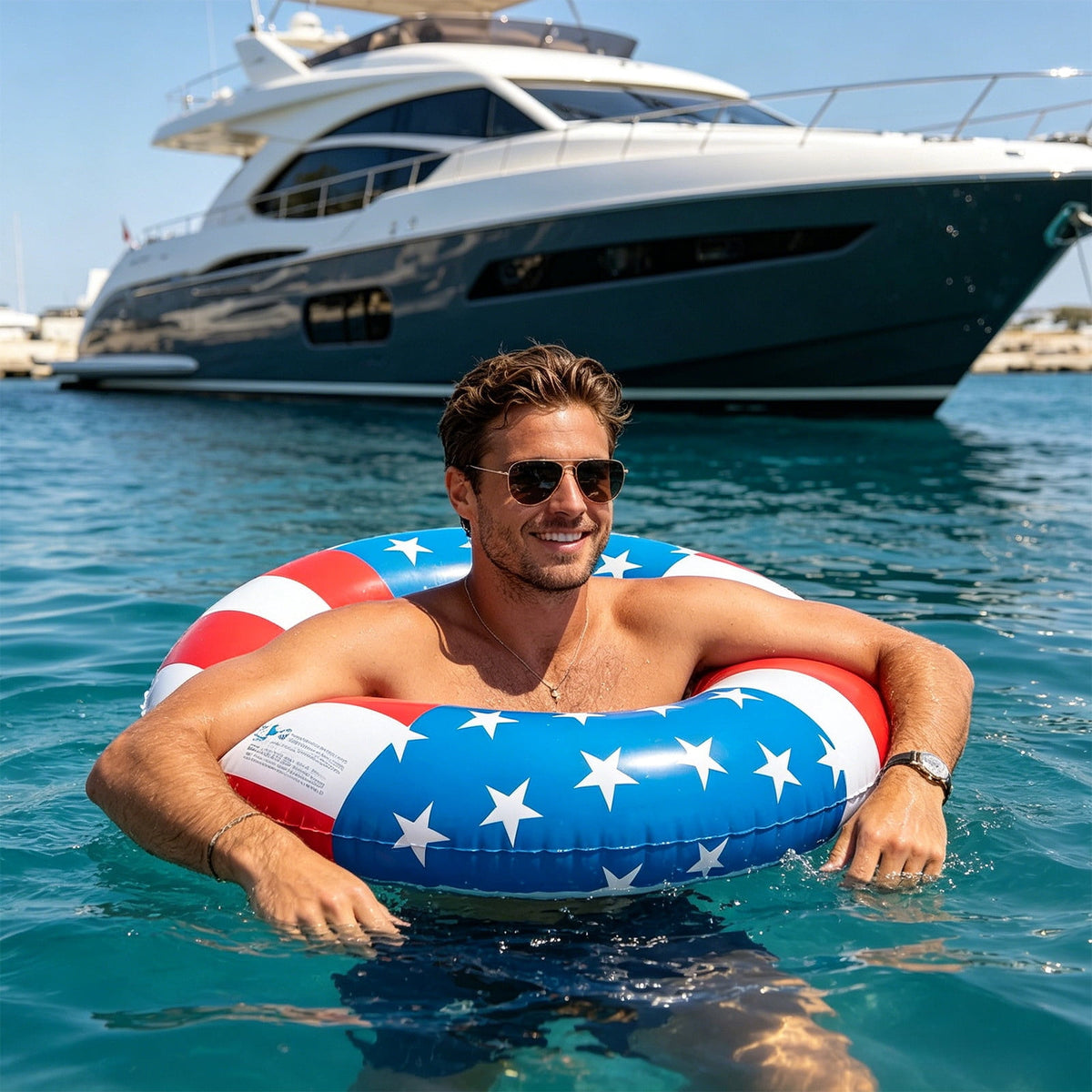 Pool Floats USA Flag Patriotic Swim Pool Tubes for Kids Adults Red White & Blue Pool Floaties Summer Pool Party 250th Anniversary 35in