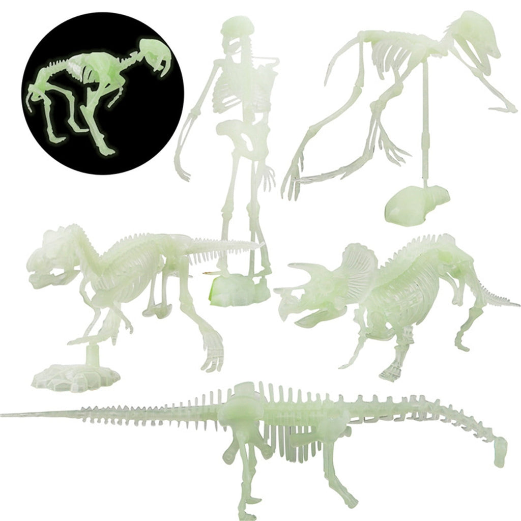 Gqtwoy 6Pcs Noctilucent Dinosaur Human Skeleton Model, Glow-in-the-Dark Skull Toy for Halloween Party, Spooky Bones Decor for Home & Office, Ideal for Haunted House & Holiday Decorations