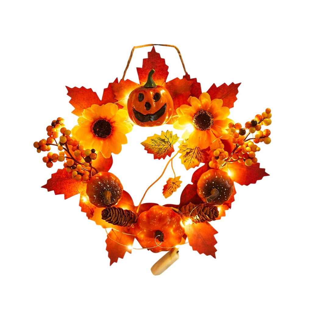 Halloween Wreath Festival Decoration Maple Leaf Pumpkin Wall Hanging Arrangement Harvests Festival Door Hanging Fall Decor for Fireplace Porch Table 11.81 in