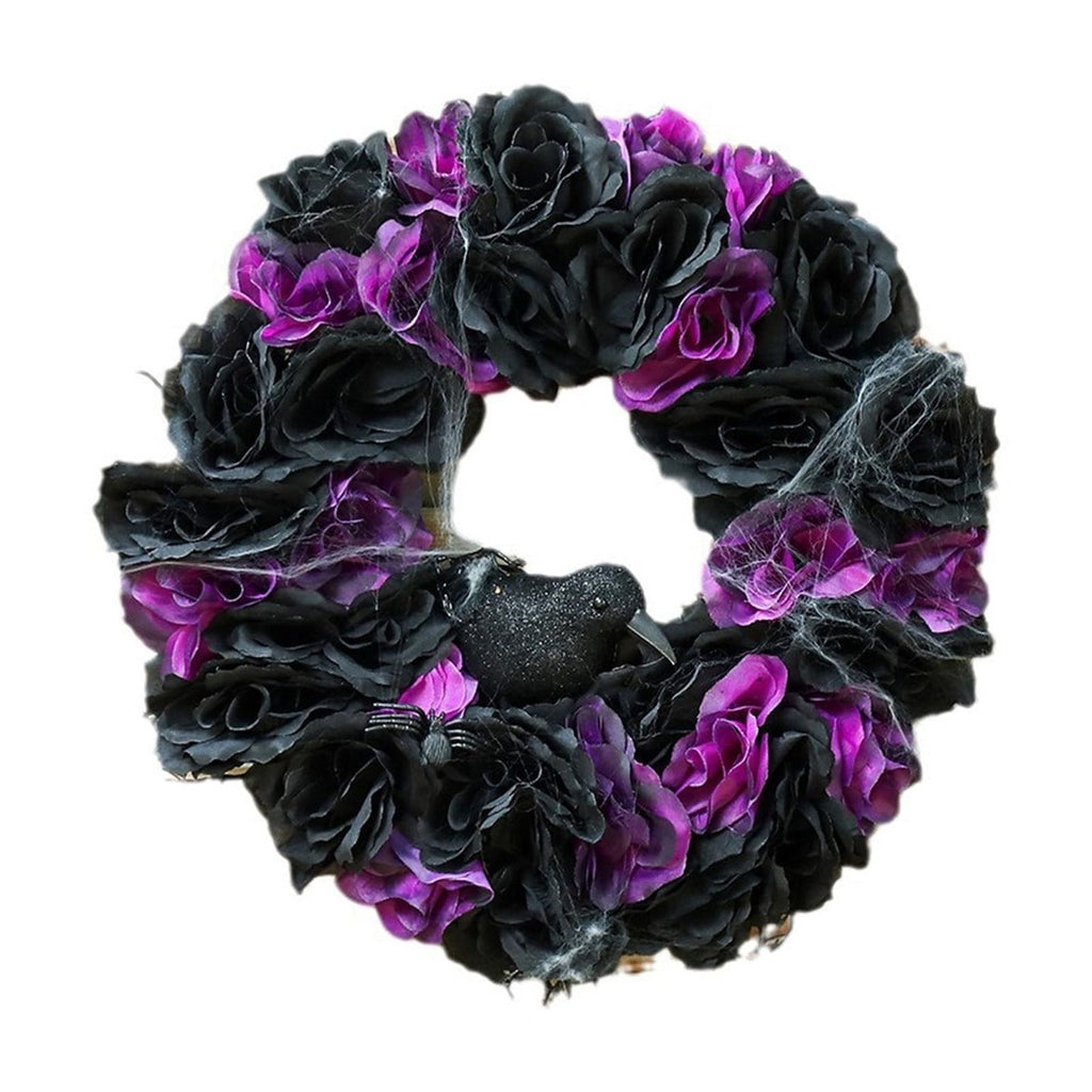 Fankiway Halloween Wreaths for front door, Halloween Black Flower Wreath Wall Door Hanging Festival Party Decor, Halloween Outdoor Wreath, Halloween Decorations