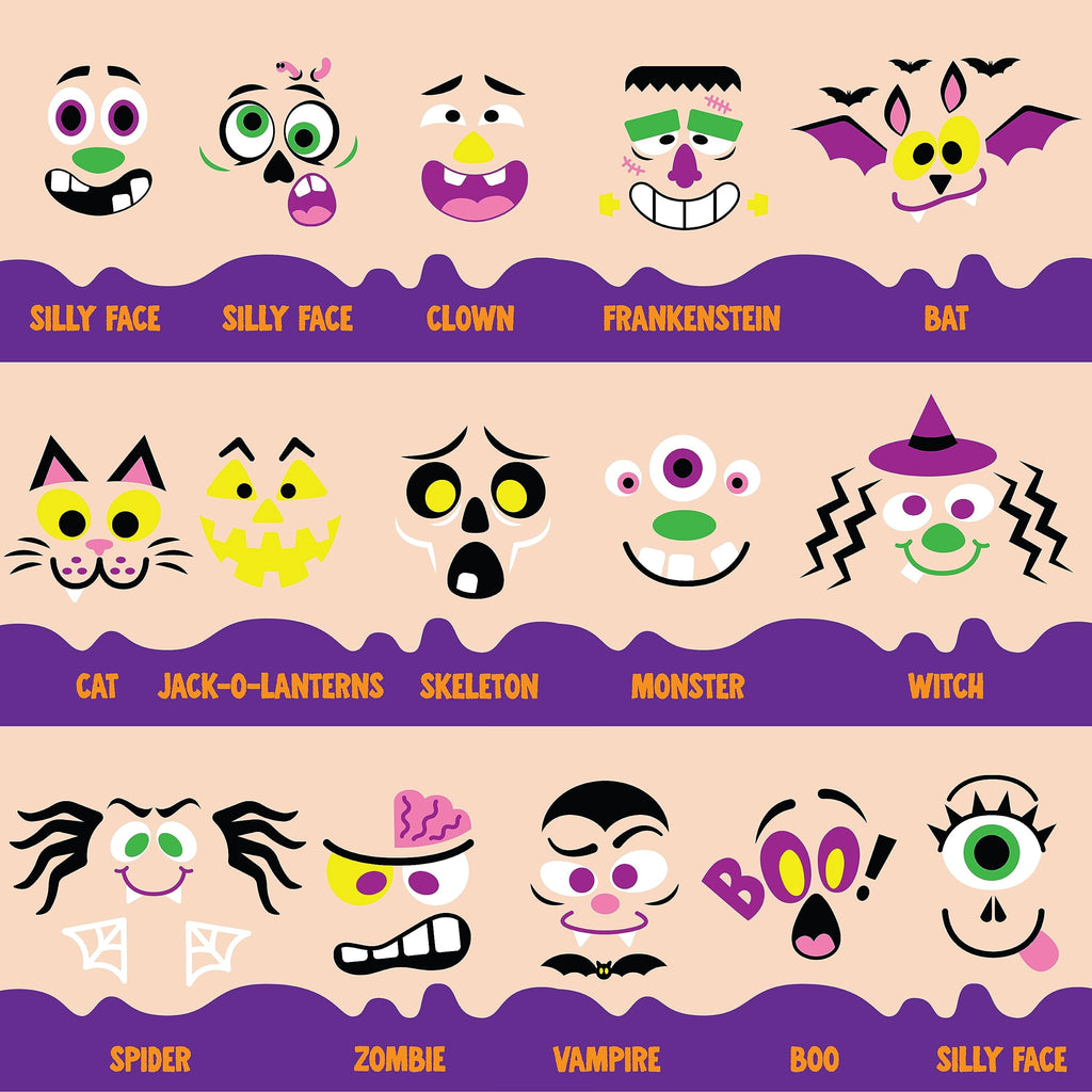 Joyfy 16 Faces Halloween Pumpkin Decorations Stickers Foam Craft Kit, 18 Sheets 16 Designs Halloween Party Favors for Kids, Party Supplies Arts Activities, Jack O Lantern Face Sticker School Gifts