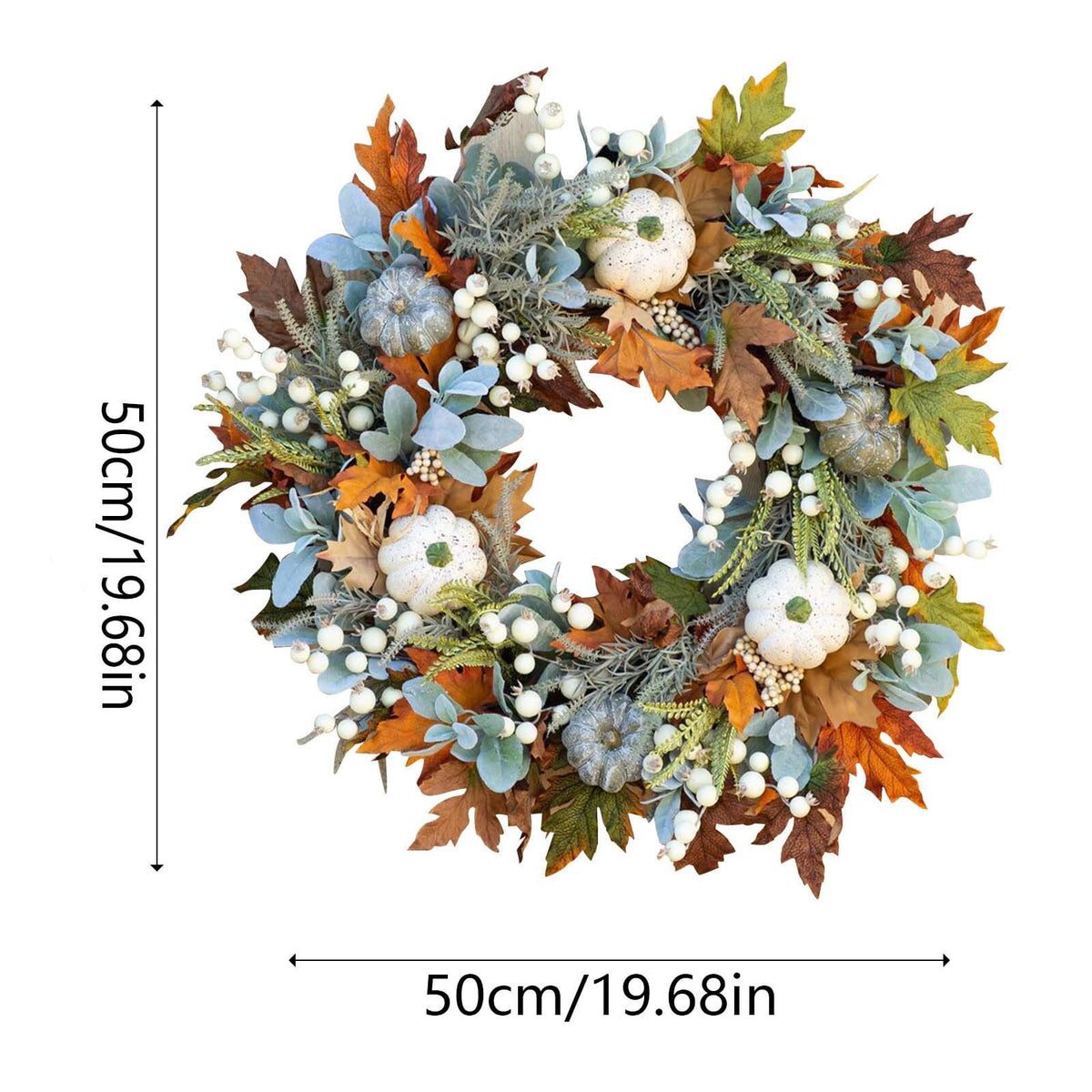 Fall Wreaths for Front Door, Rustic Autumn Artificial Wreath with Pumpkin, Rose, Berry Branchesm, Mixed Leaves, Fall Door Wreath Fall Decorations for Home Halloween Thanksgiving Indoor Outdoor Decor
