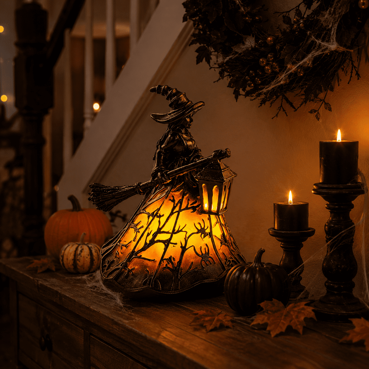 Diceymbol 11.81 Inch Halloween Ghost Night Light, Witch Hat Ghost Lamp with Jack O Lantern, Halloween Decorations Indoor for Table Mantel Party Decor