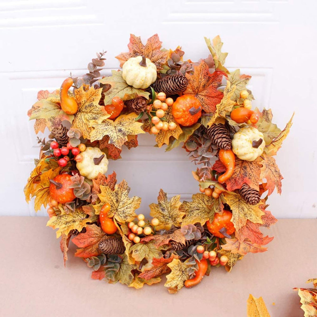Fall Wreaths for Front Door, Farmhouse Autumn Wreath with Pumpkin Decorations, Fall Door Wreath Outdoor Indoor Thanksgiving Harvest Fall Decor
