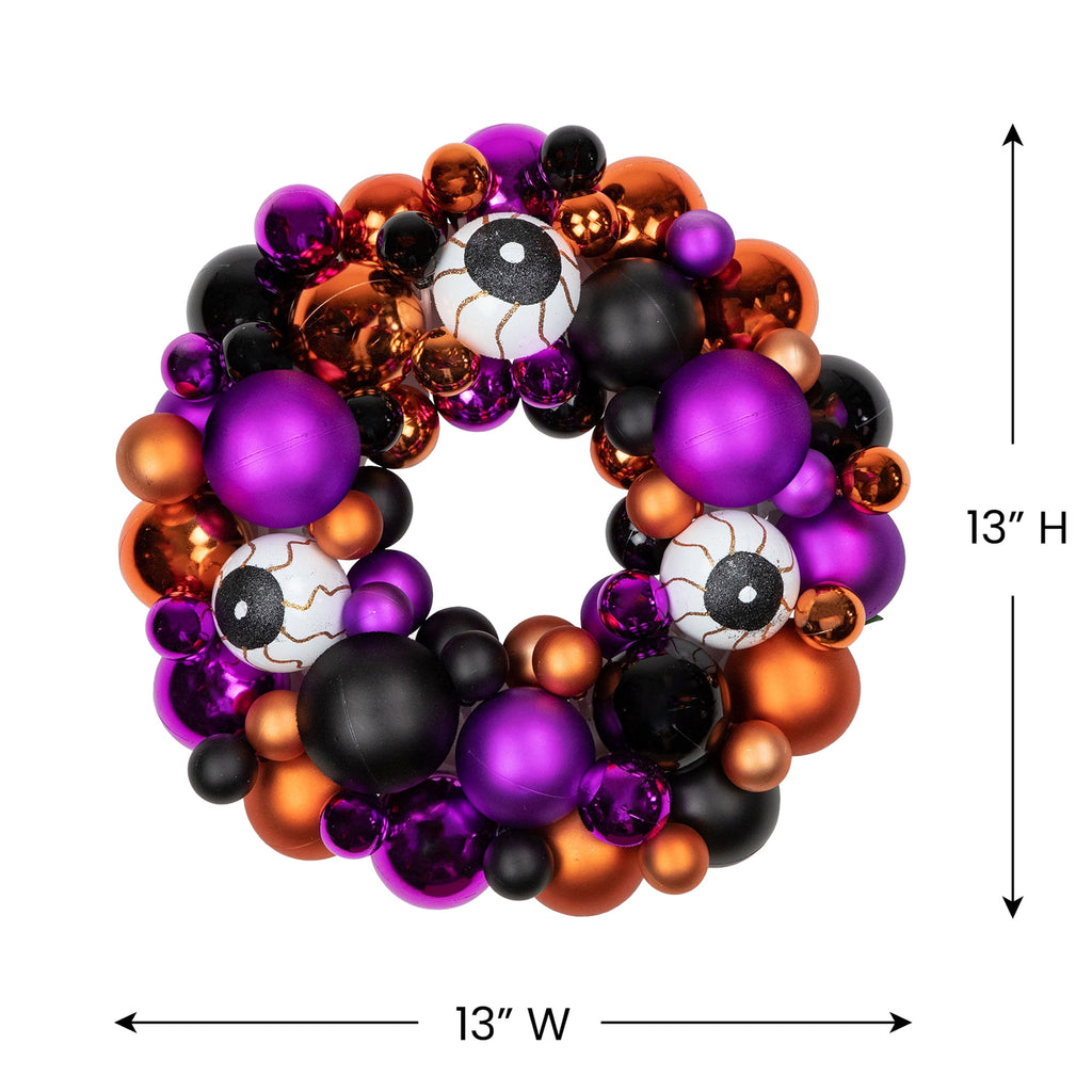 Northlight Eyeballs and Shatterproof Ornaments Small Halloween Wreath - 13" - Purple and Black -