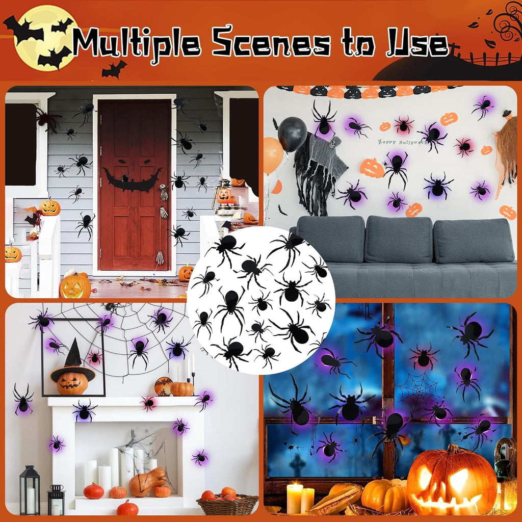 CQHVKQ 36 PCS Halloween Bats Decorations, Realistic 3D LED Bats Wall Stickers Decor, Assorted Size Removable Lighted PVC Bats DIY Wall Sticker for Halloween Party, Bedroom, Home, Indoor and Outdoor