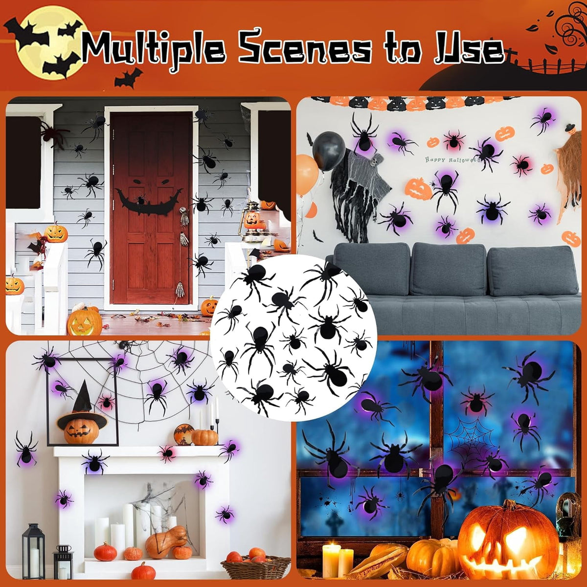CQHVKQ 36 PCS Halloween Bats Decorations, Realistic 3D LED Bats Wall Stickers Decor, Assorted Size Removable Lighted PVC Bats DIY Wall Sticker for Halloween Party, Bedroom, Home, Indoor and Outdoor