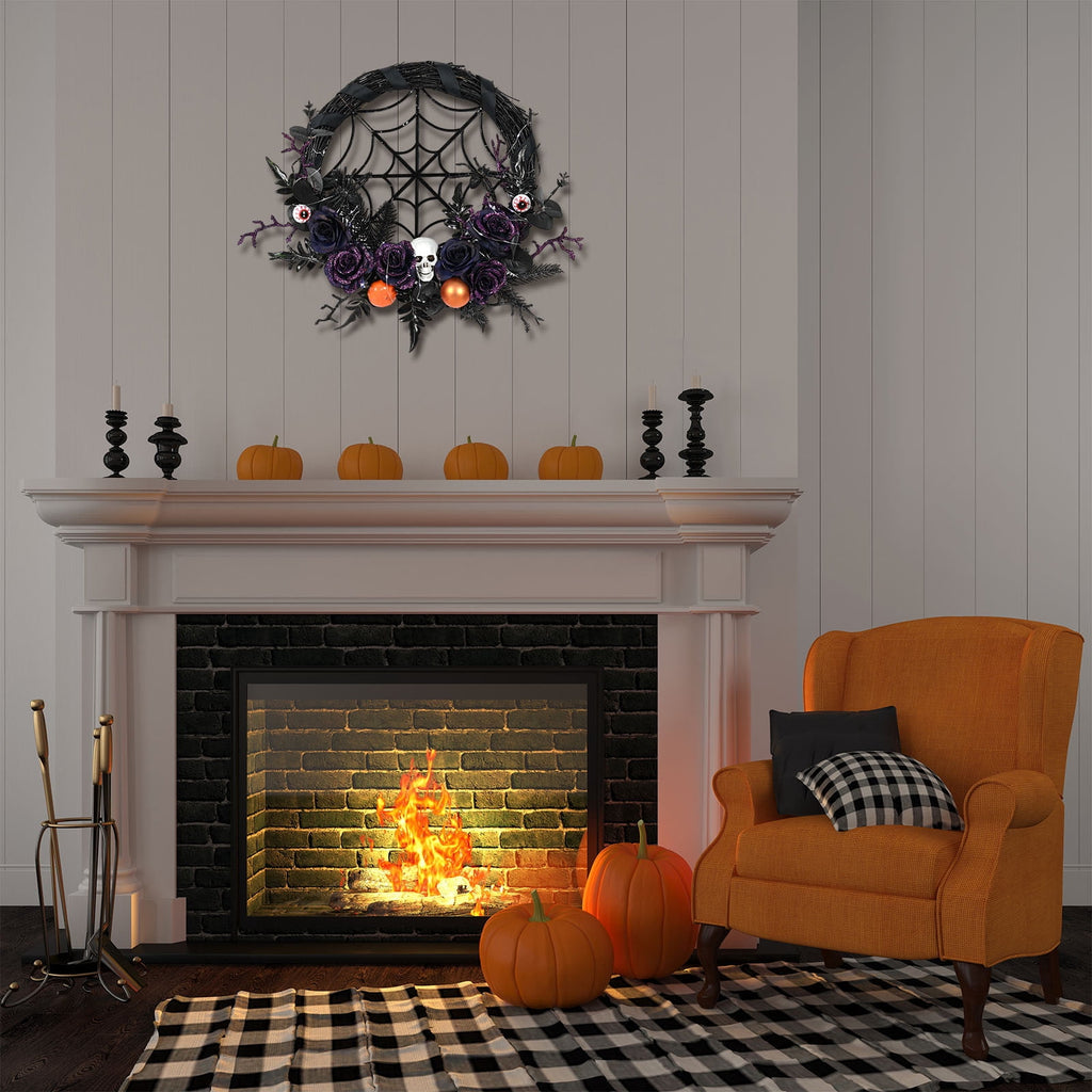 YIKA Halloween Decoration Halloween Ghost Festival Purple Simulation Skull Pumpkin Horror Scene Decoration Wreath F3Halloween Yard Decor