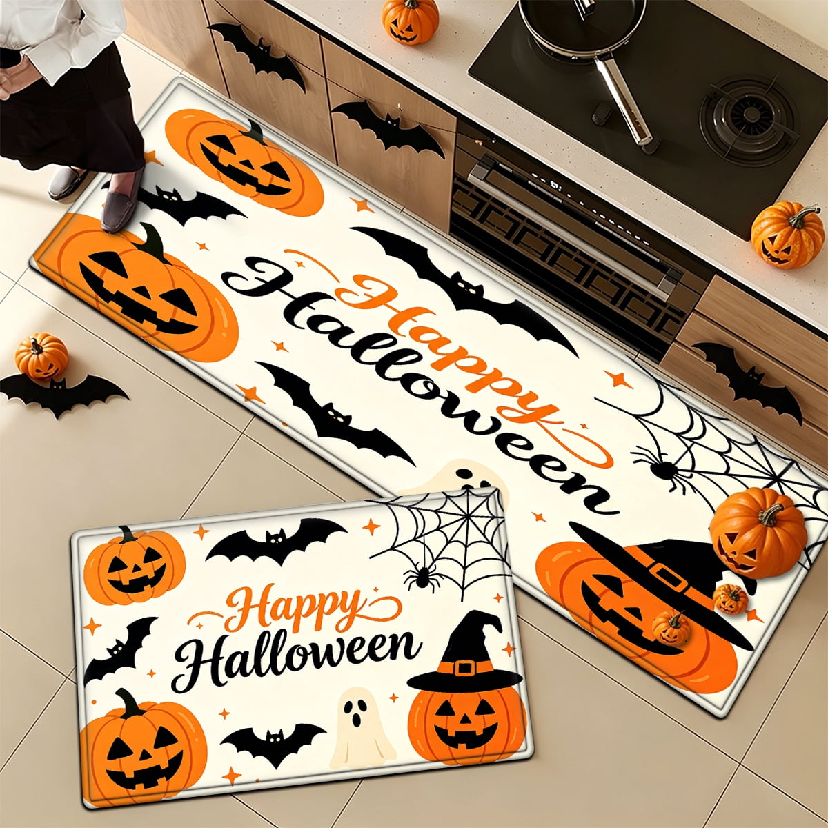 YIMEIS Halloween Pumpkin Lanterns Multi-purpose 1-Piece Flannel Mat and Kitchen Rugs,Soft Non-slip for Home Bedroom Bathroom
