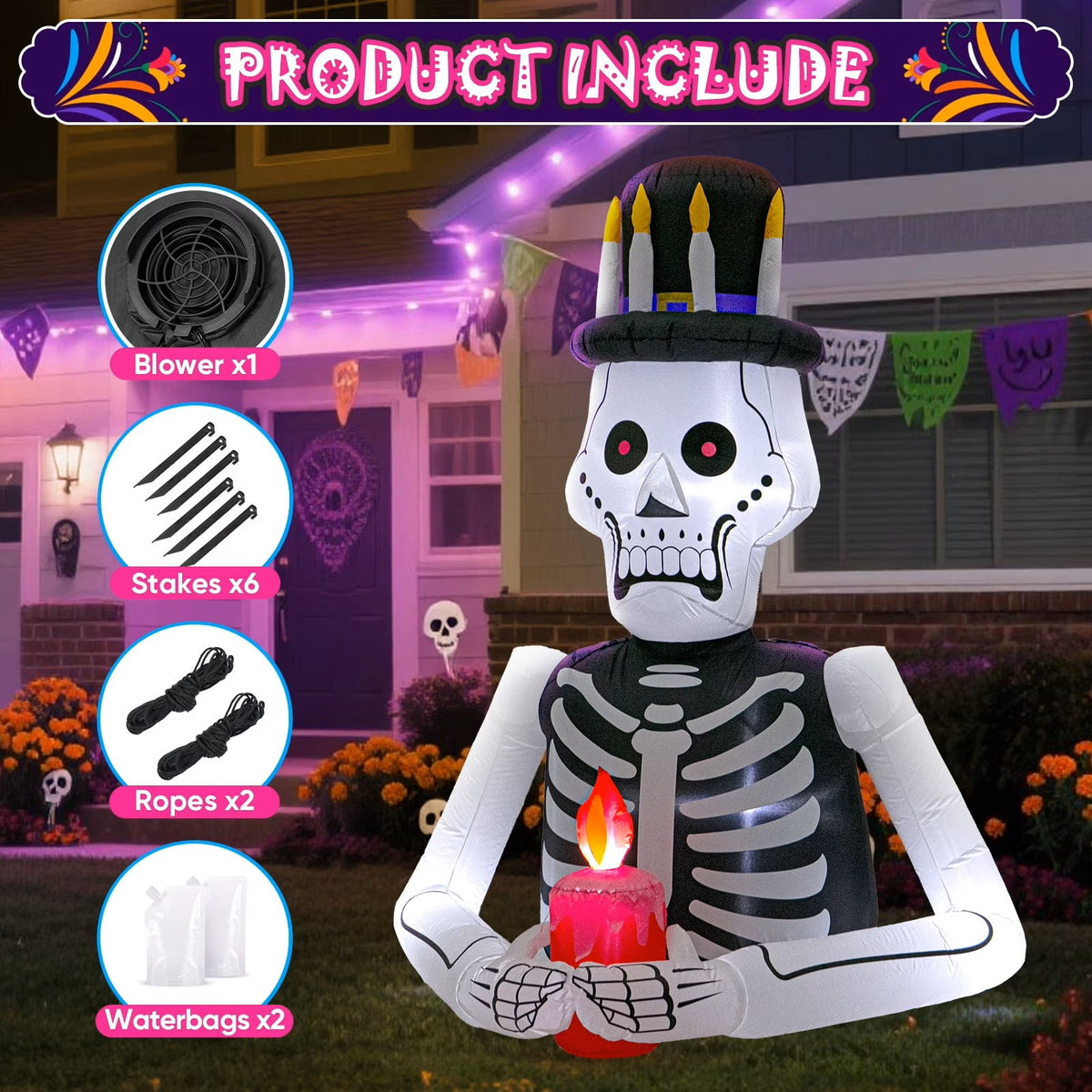 Toiyjofe 8ft Giant Halloween Inflatable Grim Reaper Tree with Pumpkins & LED Lights, Outdoor Skeleton Yard Decoration for Lawn & Haunted House
