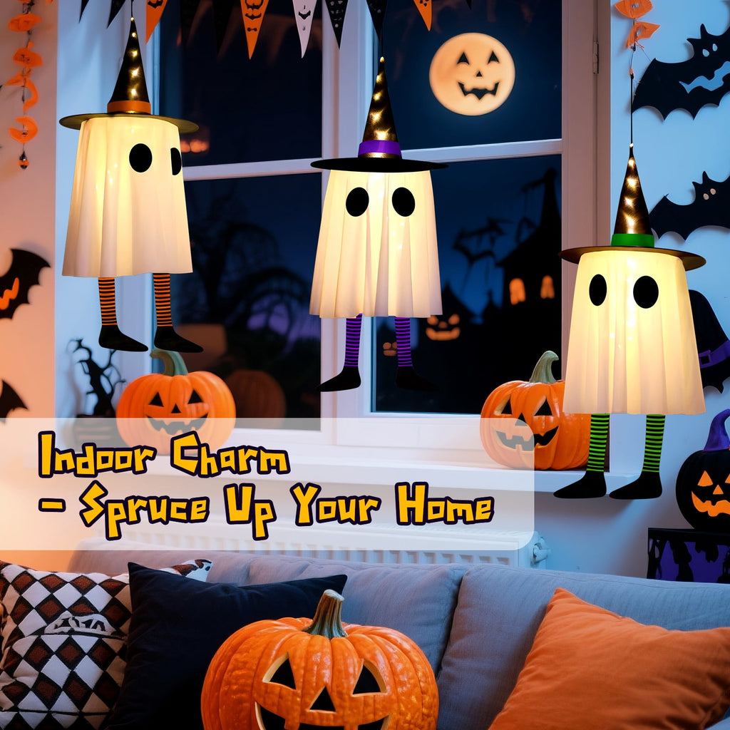 Qoosea 2 pack Hanging Ghosts Halloween Decor 4.26ft Large Glowing LED Ghost Lights Windsock Halloween Decorations Outdoor Indoor, 3 Lighting Modes