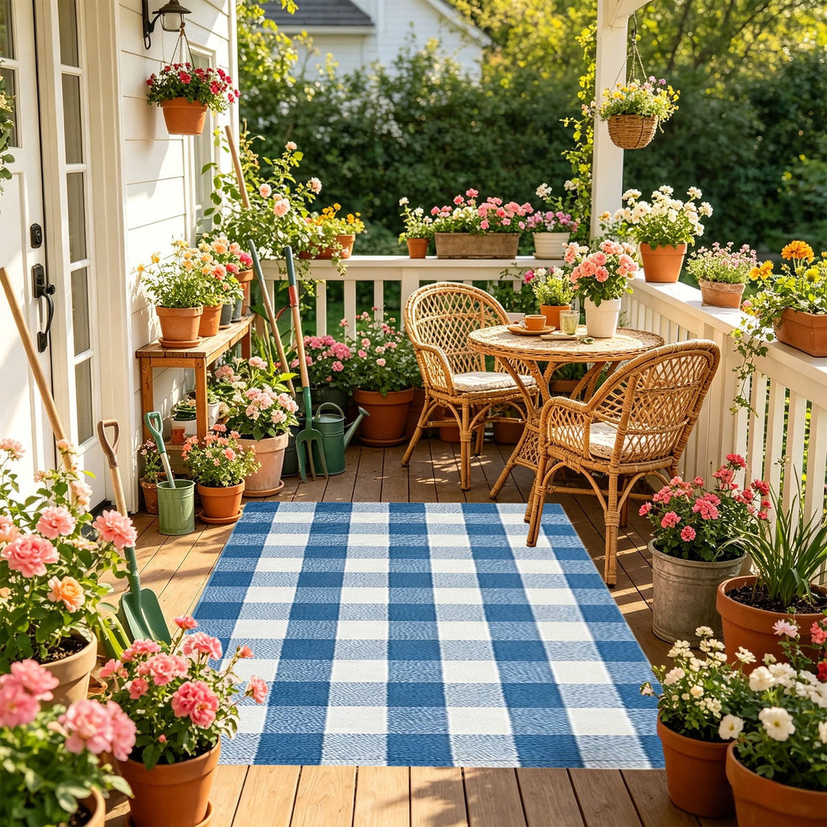 Orange Plaid Fall Outdoor Mat, Hand-Woven Porch Rug for Thanksgiving Halloween Door Decor