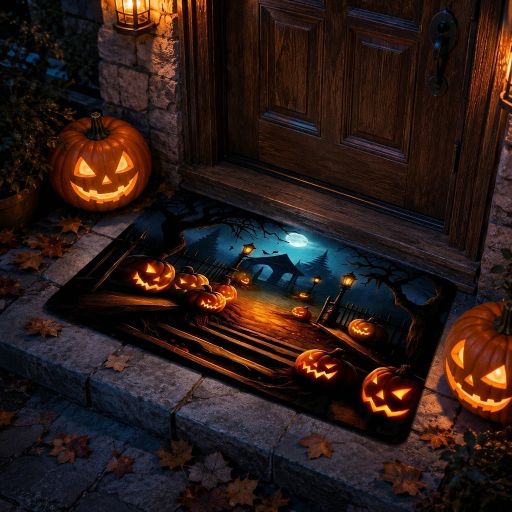 OutmaxHome Halloween Theme Cute Ghost Print Doormat, 15.8x23.6 Inch Non-Slip Absorbent Mat, Easy to Clean, for Front Door, Porch, Farmhouse