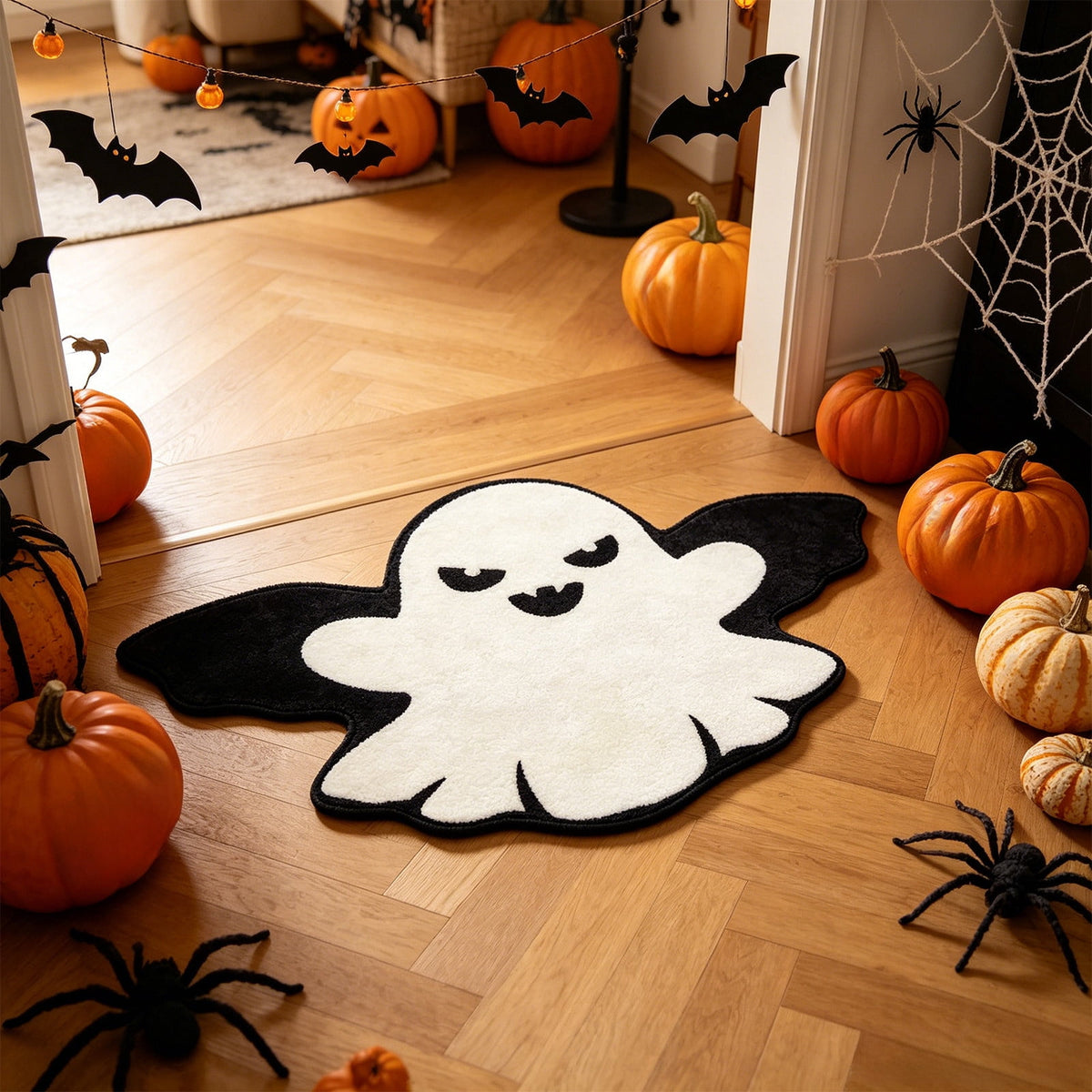 Halloween Decor White Ghost Rug 24x16 inches, Handmade Tufted Fluffy Aesthetic Area Rugs, Cute Soft Cool Non Slip Floor Carpet Bath mat, Living Room, Bathroom, playroom, Kitchen