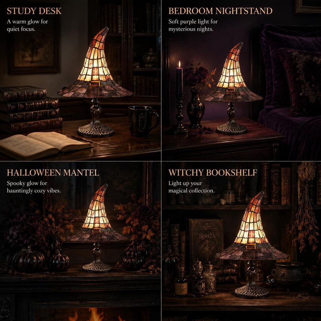 Clearance Witch Hat Lamp, Halloween Nigh Light Handcrafted Retro Resin Witch Hat Light, Usb Powered, Gothic Halloween Decorations for Bedroom