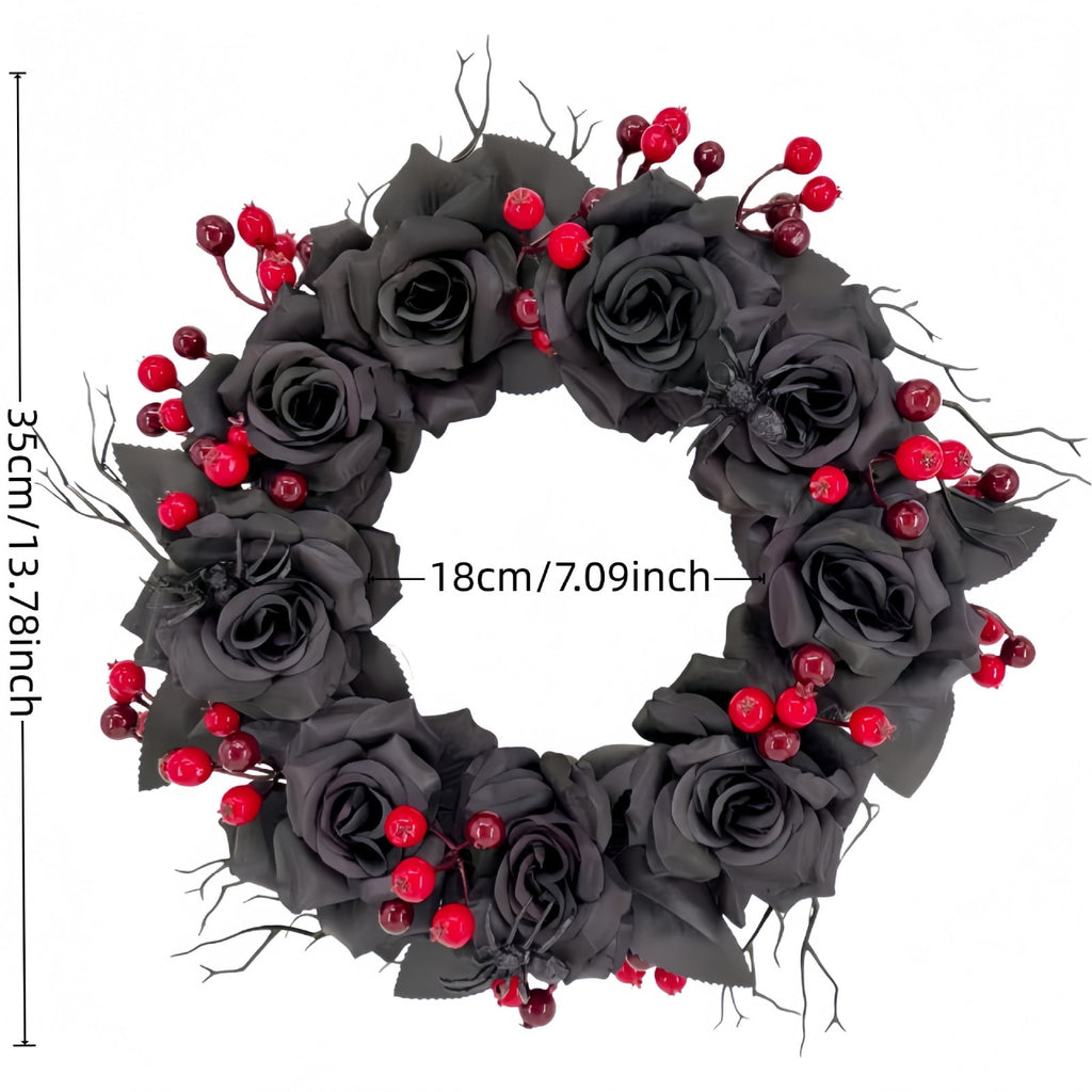 WWC Halloween Wreath, Artificial Silk Bats And Skulls Wreath, Gothic Halloween Decor for Fall Party Front Door Porch Mantel