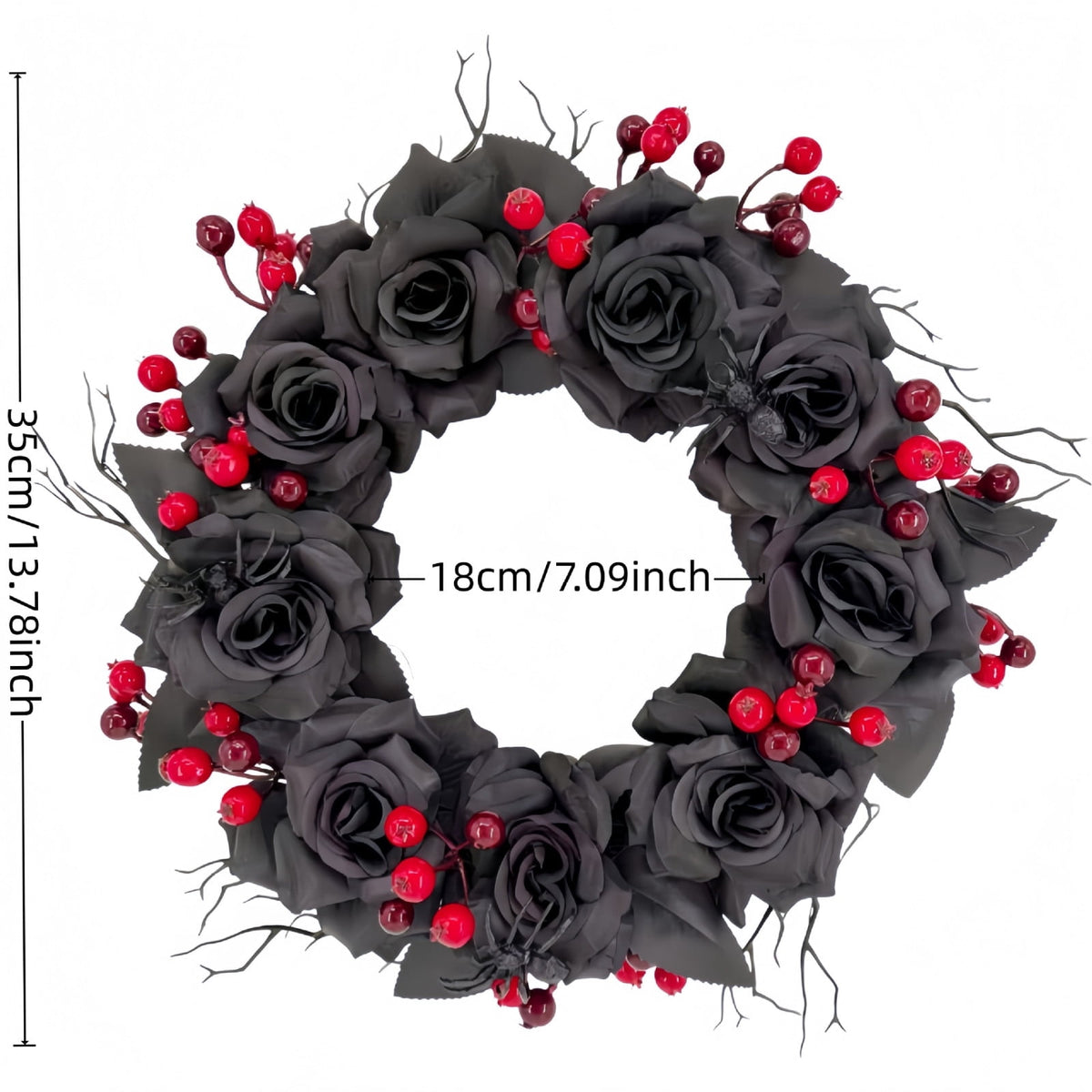 WWC Halloween Wreath, Artificial Silk Bats And Skulls Wreath, Gothic Halloween Decor for Fall Party Front Door Porch Mantel