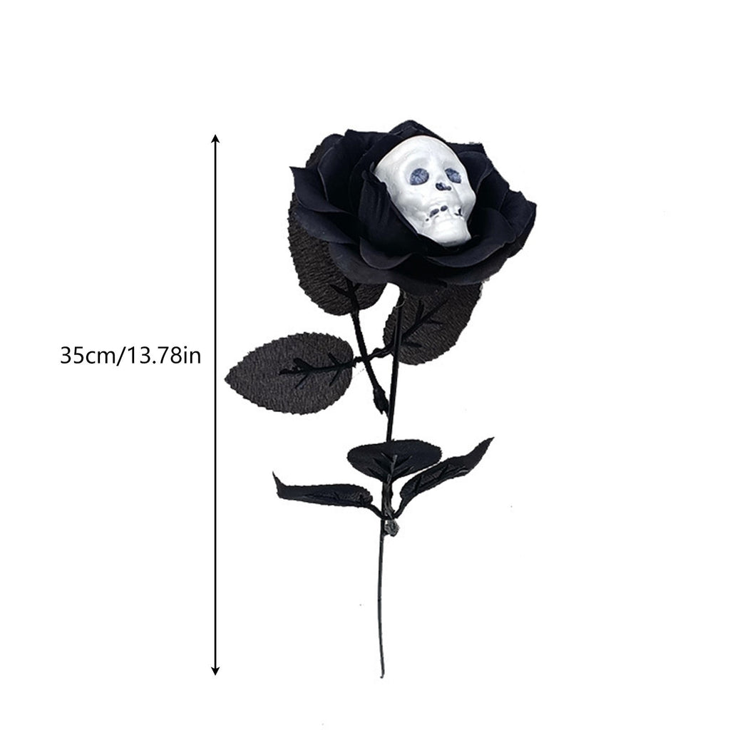 Halloween Artificial Rose Flower with Skull Head, Fake Silk Rose Bouquet, Red or Black Roses with Mini Skull