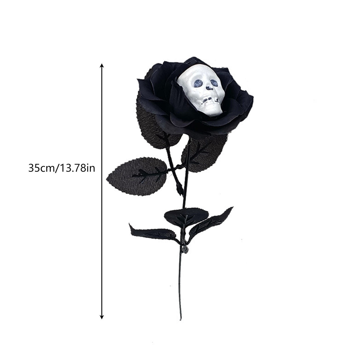 Halloween Artificial Rose Flower with Skull Head, Fake Silk Rose Bouquet, Red or Black Roses with Mini Skull