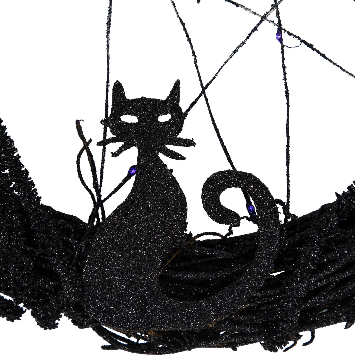 Northlight LED Lighted Black Twig and Bats Small Halloween Wreath - 13" - Purple Lights