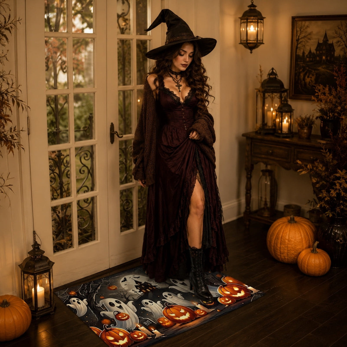 sruoe Fall Door Mat Non-Slip Durable Halloween Decor, Halloween Door Mats for Outdoor with Rubber Backing, Porch Patio Entryway, Easy Clean Absorbent Low-Profile Fade-Resistant.