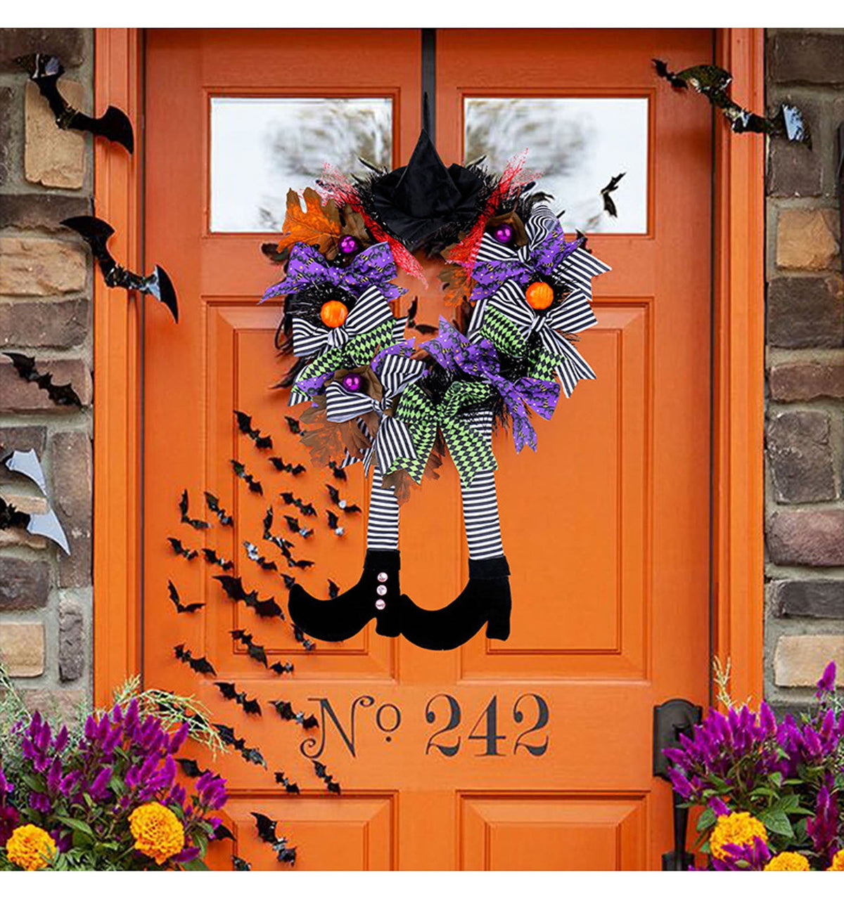 Hotyverty Halloween Wreath for Front Door, 13.77 Inch, Skull With Black Bow Wreath Halloween Decorations For Covered Outdoor Door & Farmhouse Gothic Home Ornament