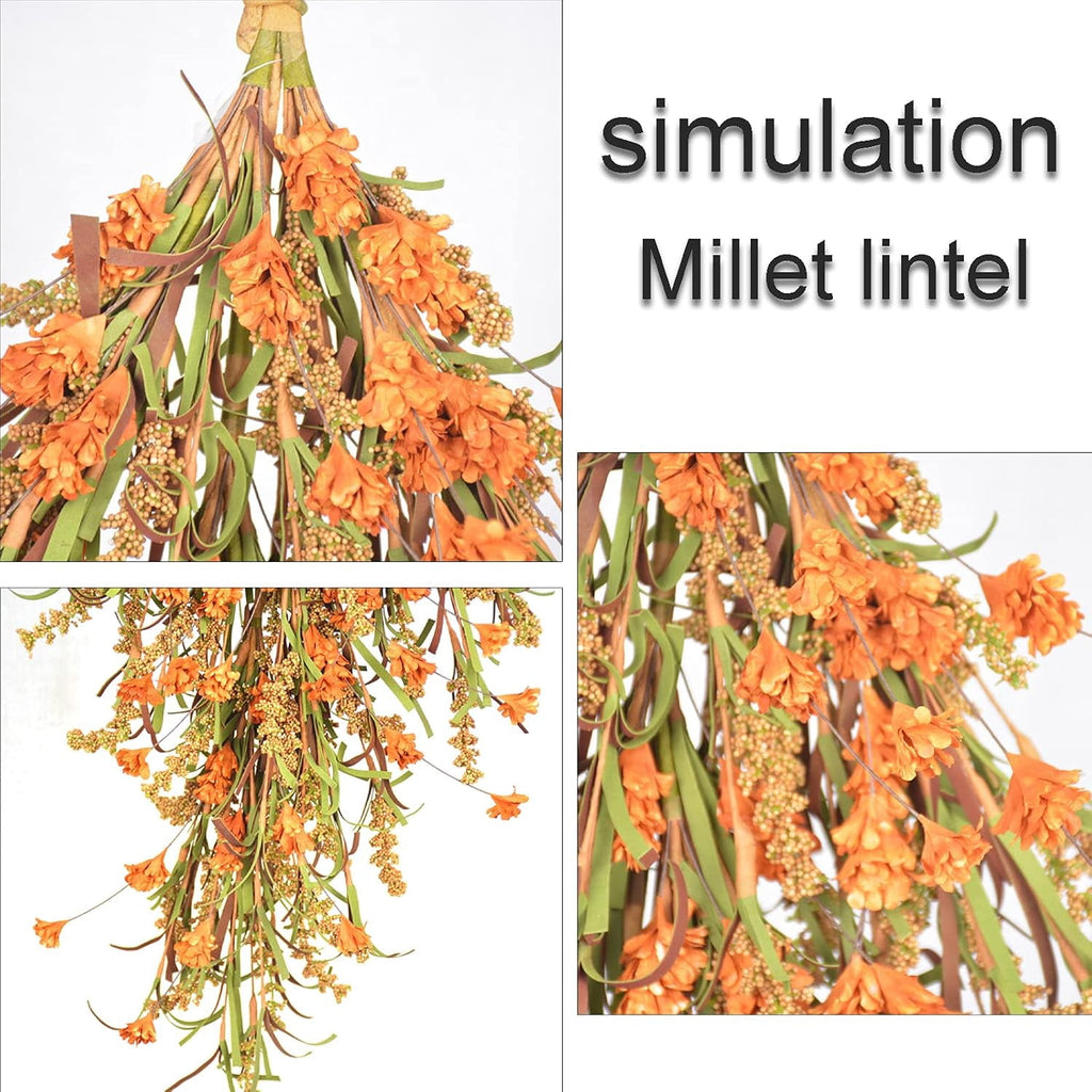 Fall Harvest Teardrop Swag, 25.2In Artificial Fall Wheat Ears Swag, Hanging Simulation Flower Teardrop for Front Door Decor Thanksgiving Christmas Halloween Wall Decor